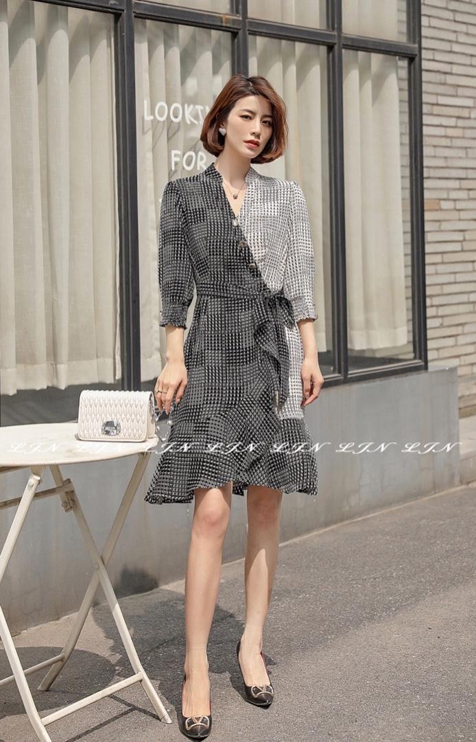 AB面收腰连衣裙，女装连衣裙，莲佳妮