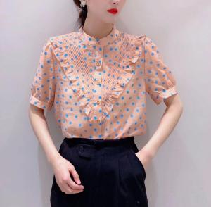 2021夏季点点短袖衬衫上衣,女装衬衫,千衣百顺
