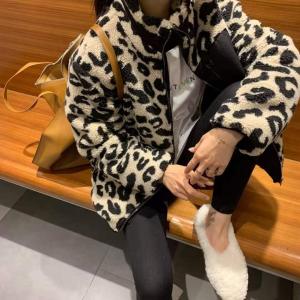 DG836潮牌豹纹立领仿羊羔毛外套,女装,L·H·X