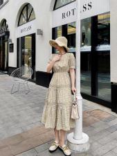 现货碎花裙2021新款夏季女士收腰显瘦气质通勤法式连衣裙，女装连衣裙，妍妍衣坊