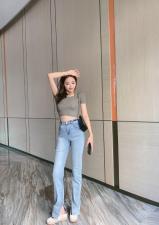 新款侧缝开叉牛仔裤～蓝色、SMLXL，女装牛仔裤，LOVELS