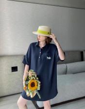 AX9606夏季新款气质2021宽松刺绣大版POLO领纯色连，女装，L·H·X