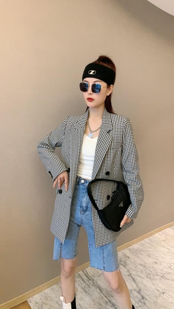 【现货】时尚长袖格子西服修身职业小西装外套，女装西装，名怡
