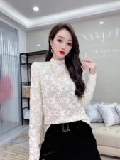 9513#金貂绒蕾丝加衬时尚打底小衫。4色4码，女装，红妞(1F)