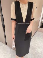 手工定钻拼色连衣裙，女装连衣裙，AL·艾琳