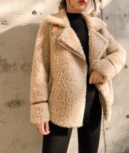 ZAF2006欧货西装领拉链百分百羊毛颗粒皮草外套，女装西装，L·H·X