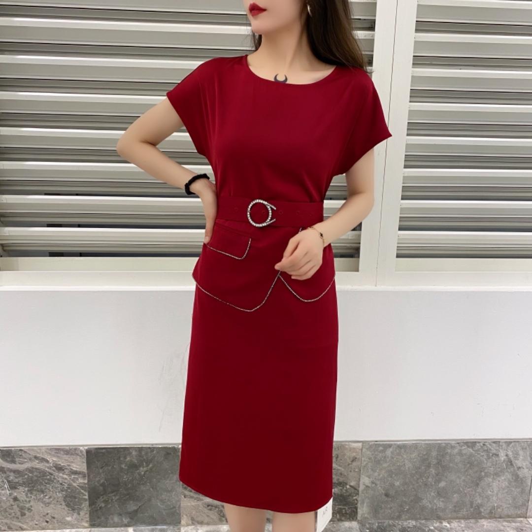 现货重工腰带气质连衣裙，女装连衣裙，艾蔚儿