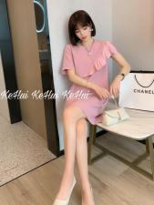 【现货】夏季新款单边露肩链条气质款连衣裙，女装连衣裙，珂 慧