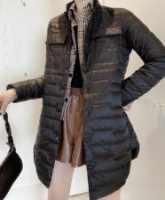 DG829拼接格子中长款百分百羽绒外套，女装，L·H·X