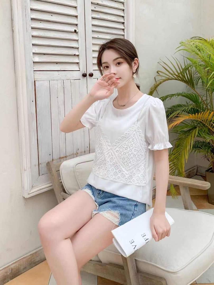 夏季新款珍珠吊带假两件，女装背心吊带，田间晨露