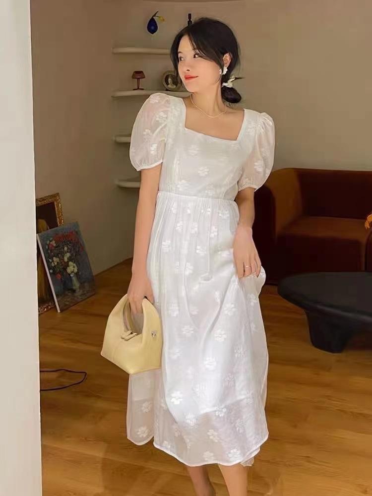夏季新款泡泡袖连衣裙，女装连衣裙，甜野