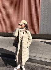 DG858韩版2021新款翻领系带中长款过膝百分百白鸭羽绒服，女装羽绒服，L·H·X