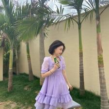 现货紫色手工水晶连衣裙，女装连衣裙，ceelphy
