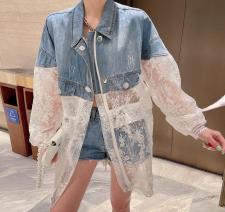 现货重工牛仔拼接蕾丝欧根纱防晒衣外套，女装，漫迪