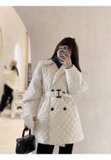 菱形格子棉服外套，女装棉衣/棉服，moiiy