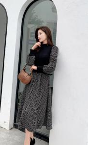 秋冬针织拼接时尚连衣裙，女装连衣裙，秀水百合