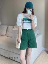 夏季灯笼袖绿色字母T,女装,焦点预报
