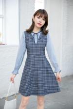 现货春季新款格子连衣裙，女装连衣裙，西子阁