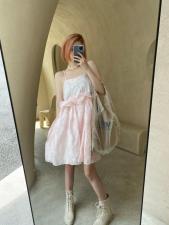 粉色提花蓬蓬裙穿绳吊带裙，女装背心吊带，ceelphy