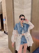 现货重工牛仔拼接蕾丝欧根纱防晒衣外套，女装，漫迪
