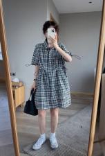 6987格子抽绳裙，女装，续加