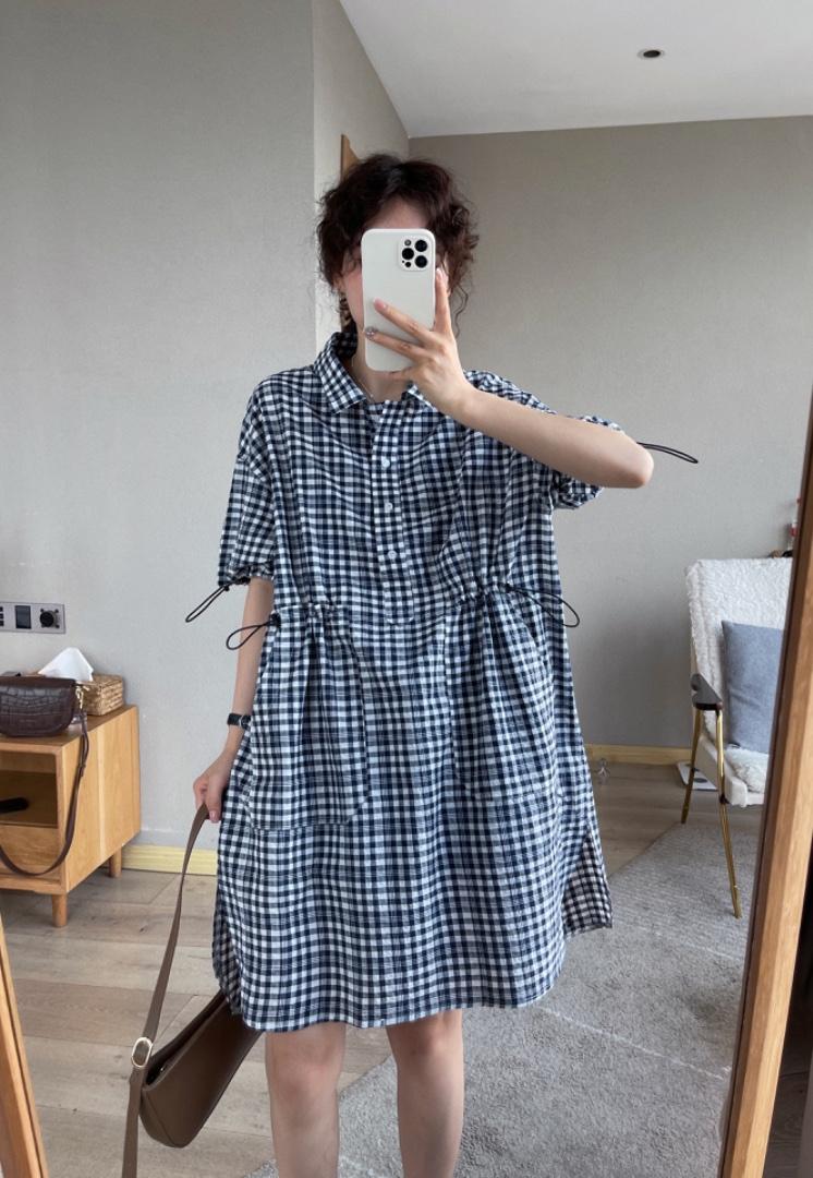 6987格子抽绳裙，女装，续加
