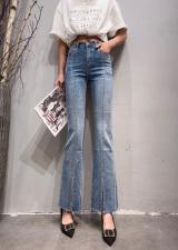 Simple.简希2021重工钻下摆开叉牛仔裤，女装牛仔裤，simple简希