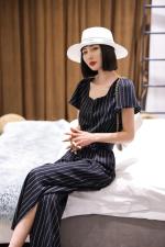 洋气减龄字母条纹阔腿裤套装，女装职业装，茗格拉