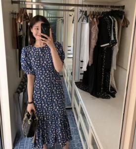 夏季新款：不规则裙摆碎花连衣裙，女装连衣裙，新芬子