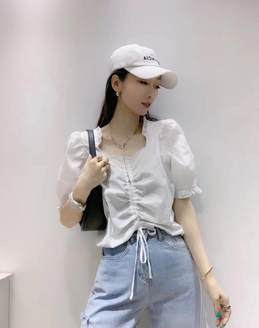 【现货】木耳边抽绳小衫，女装，秋水月亮