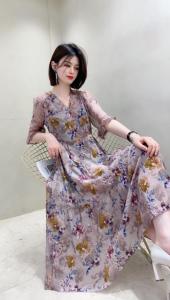 真丝印花连衣裙,女装连衣裙,奥莎