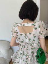 半透明花朵提花露背连衣裙，女装连衣裙，ceelphy