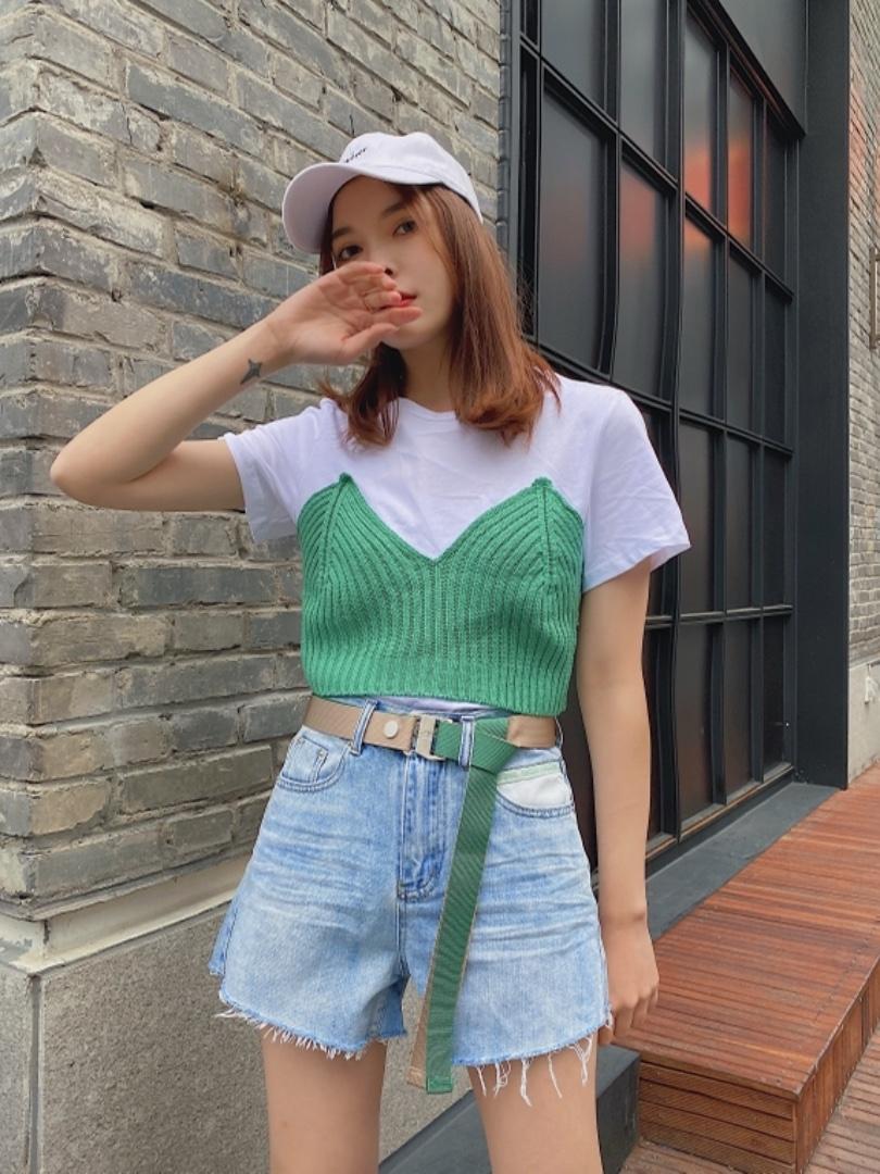 拼接针织体恤，女装，cutiesistey