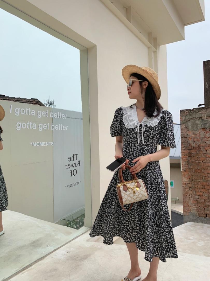 翻领碎花裙，女装，莫娜NORA
