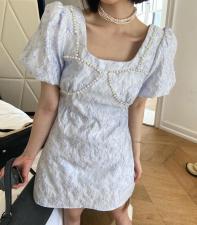 夹珍珠牵条提花连衣裙，女装连衣裙，ceelphy