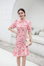 花色盘扣连衣裙，女装连衣裙，茗格拉