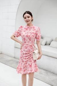 花色盘扣连衣裙,女装连衣裙,茗格拉