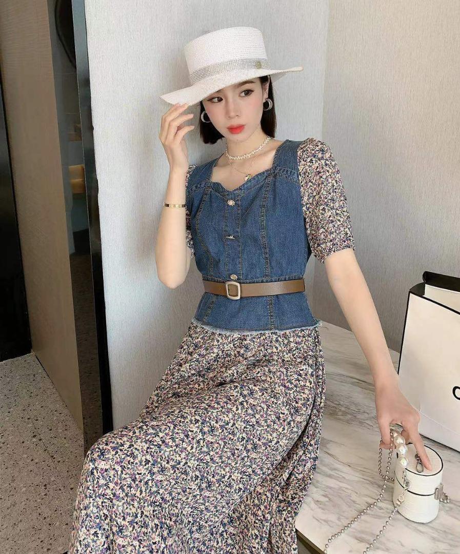 牛仔假两件连衣裙现货，女装连衣裙，依柏璐