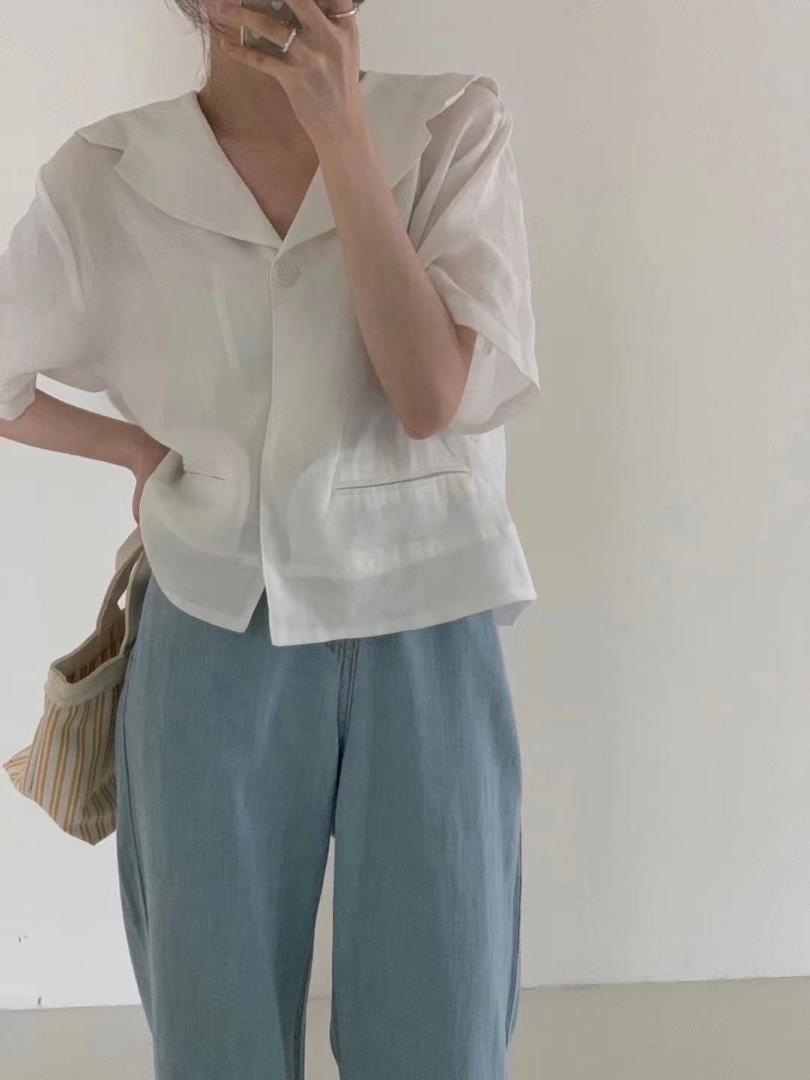 2021夏季新款麻料短袖衬衫韩版现货，女装衬衫，雨木其