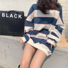 宽松条纹卫衣oversize，女装卫衣/绒衫，安吉拉