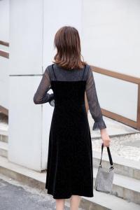 春装订货款：金丝绒搭配蕾丝连衣裙五个码、M到3个XL,女装连衣裙,拉思维加丝