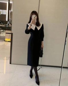 秋冬新款：白色翻领连衣裙,女装连衣裙,新芬子