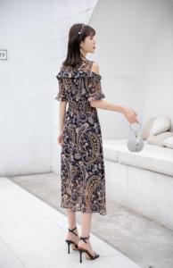现货供应：高端大气漏肩连衣裙M一XXL,女装连衣裙,拉思维加丝