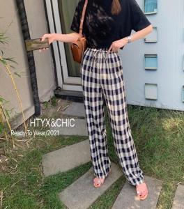 现货夏季新款，欧货格子裤配高腰T恤,女装T恤,HTYX(6F)