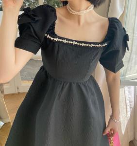 黑色蝴蝶结手工钻连衣裙,女装连衣裙,ceelphy