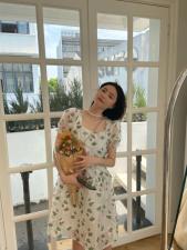 半透明花朵提花露背连衣裙，女装连衣裙，ceelphy