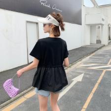 现货夏季新款短袖小衫两种面料拼接设计传统与时尚结合，女装，蜜思优沫