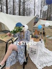 【春季新款】自制长款蓝花连衣裙，女装连衣裙，FZ