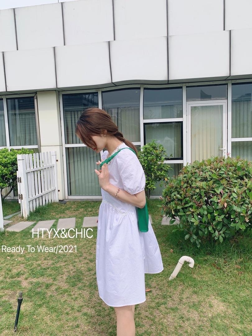 夏季现货新款，珍珠项链素色娃娃裙，女装，回头一笑