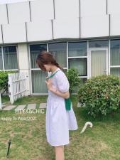 夏季现货新款，珍珠项链素色娃娃裙，女装，回头一笑